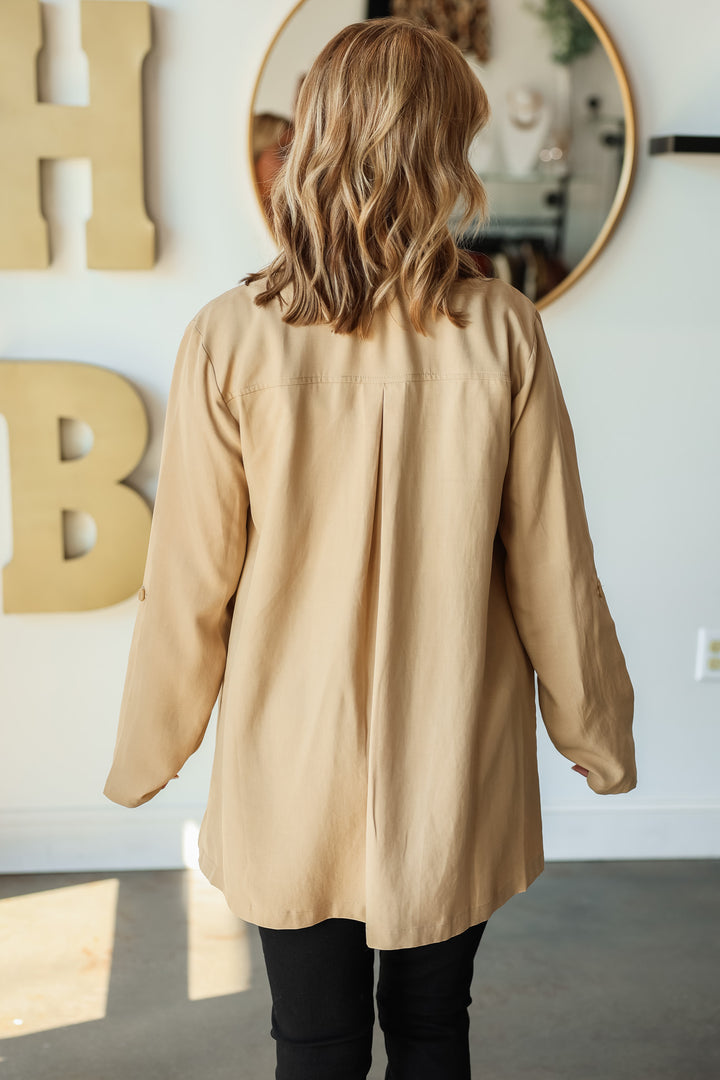 Tencel Drape Front Trench Coat - Latte