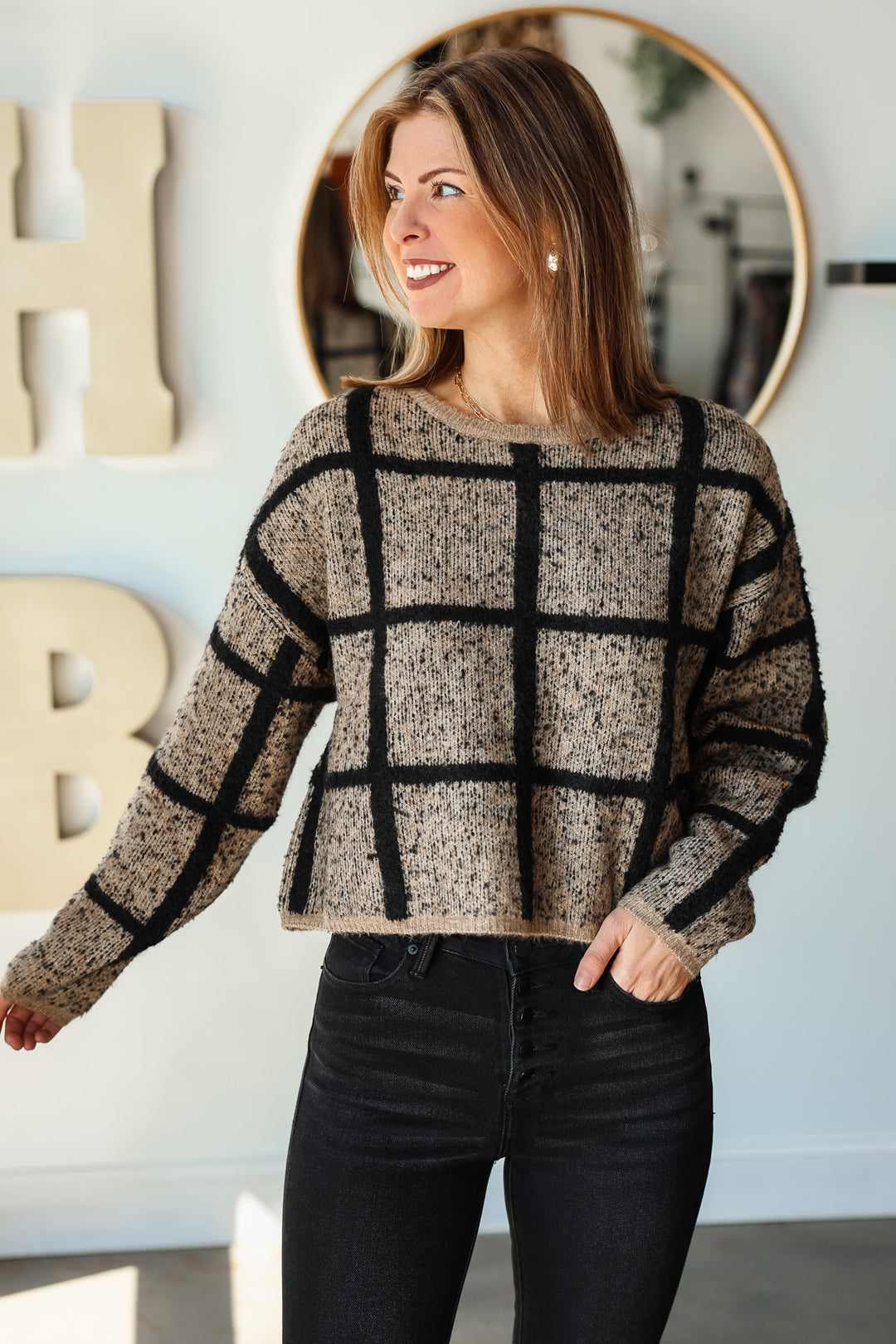 Grid Sweater - Twig