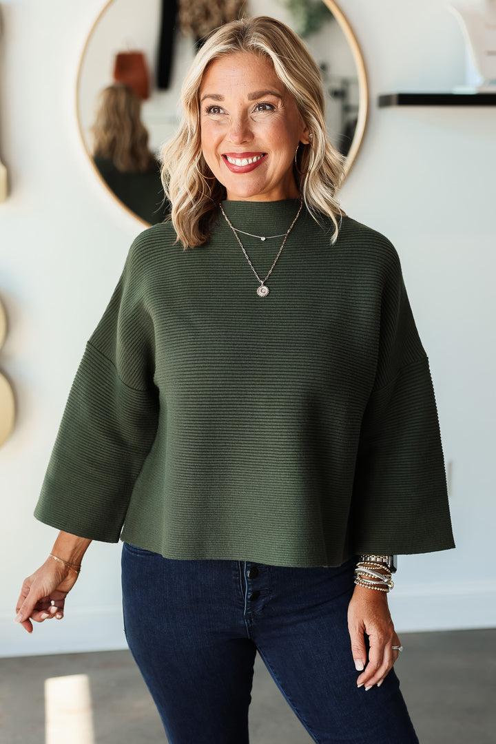 Ribbed Mock Neck Sweater - Green