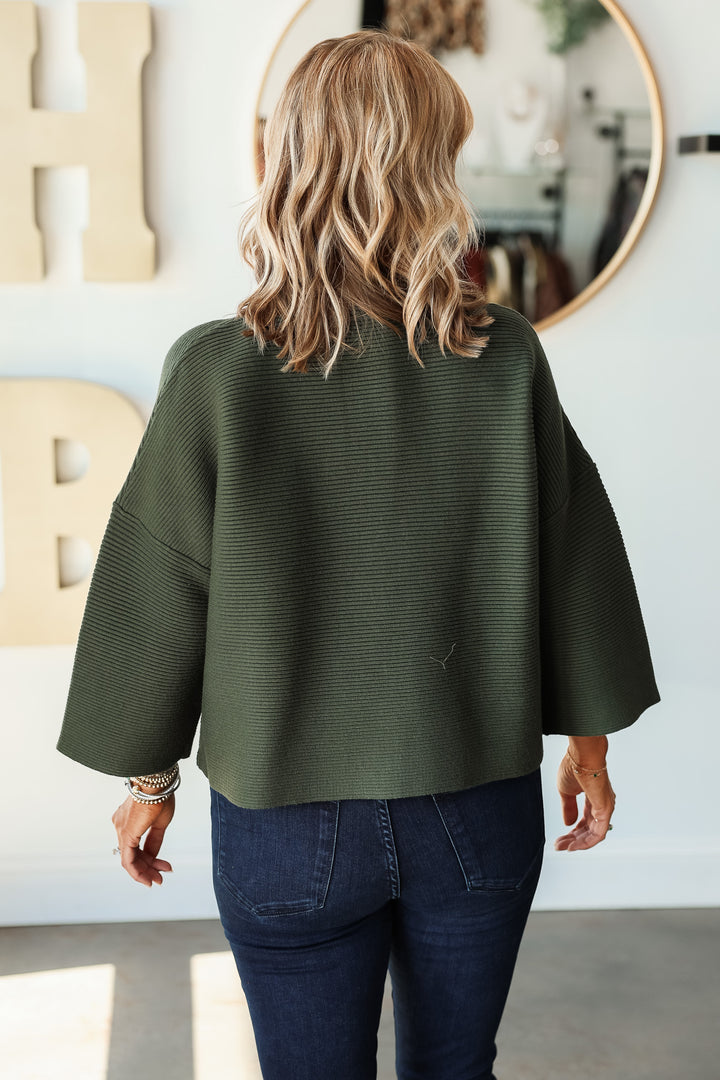 Ribbed Mock Neck Sweater - Green