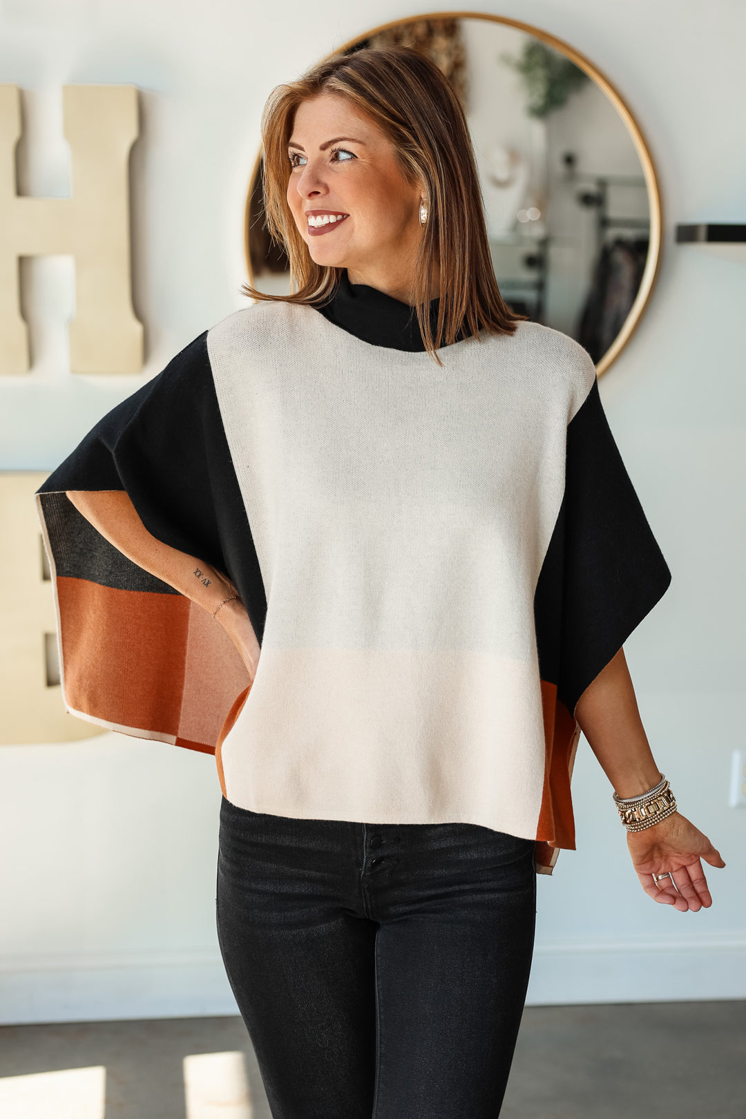 Color Block Poncho