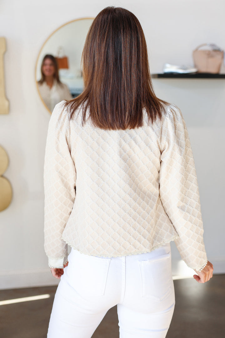 Textured Button Front Jacket - Cream/Ivory
