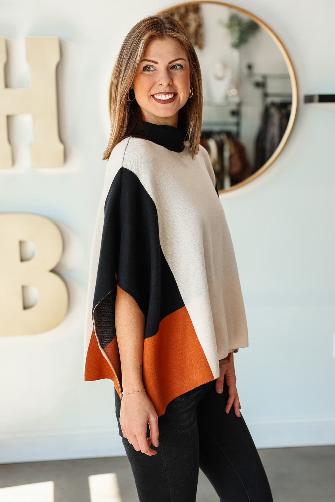 Color Block Poncho