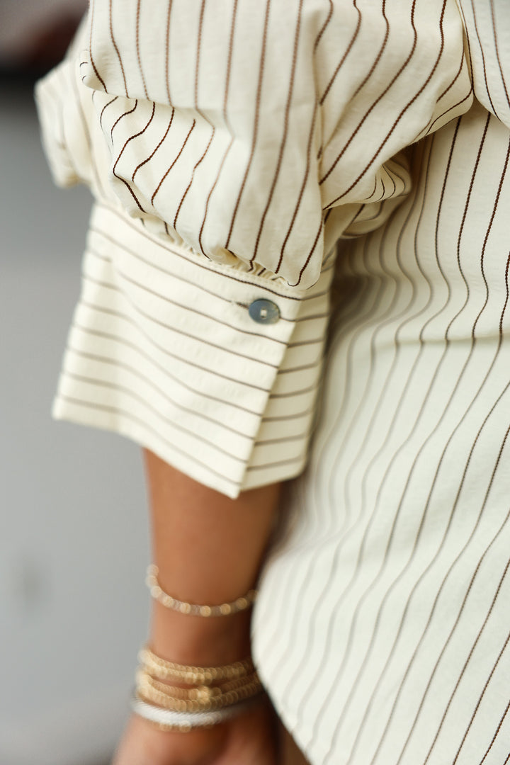 Button Front Striped Top - Ecru