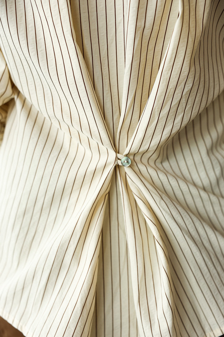 Button Front Striped Top - Ecru