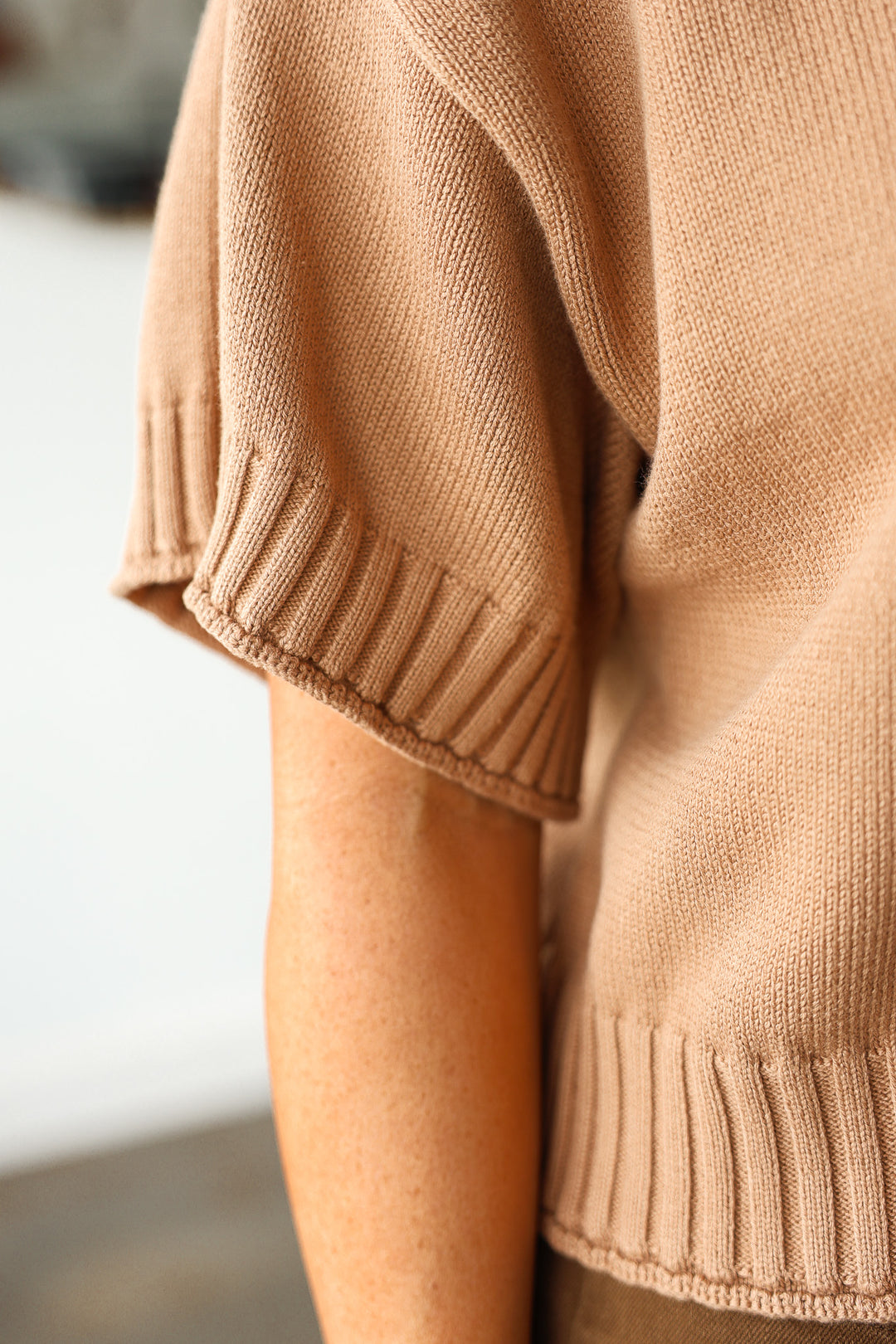 Ribbed Trim Sweater - Camel