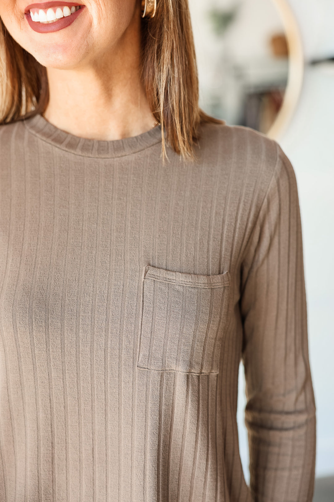 Ribbed Knit Tee - Cocoa