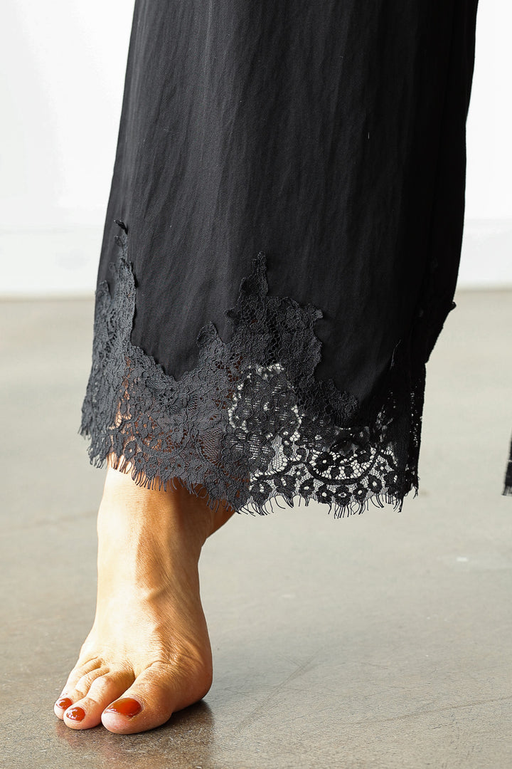 Lace Hem Pants - Black