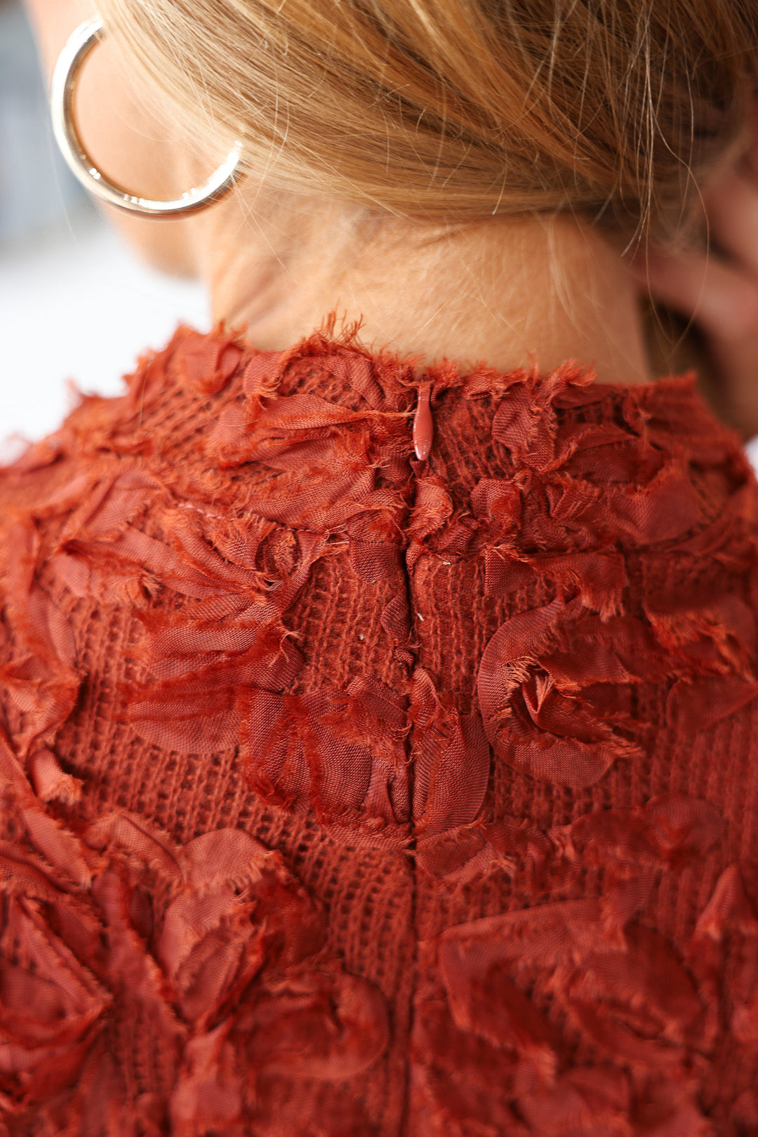Flower Applique Midi Dress - Rust