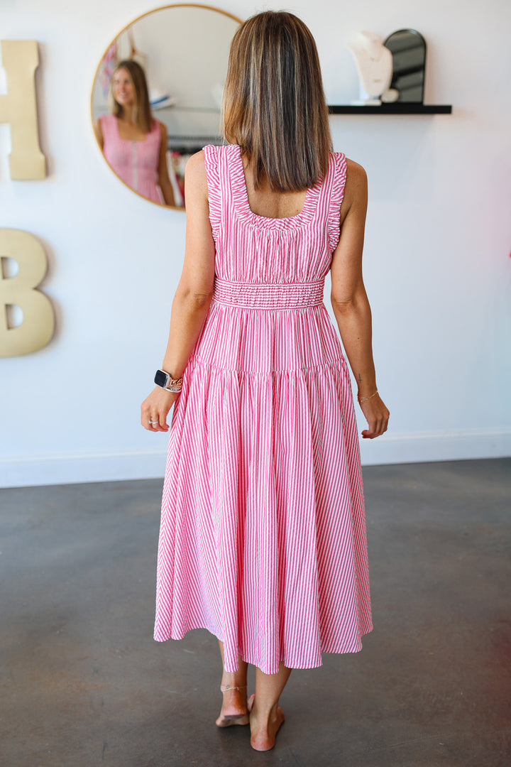 Seersucker Front Zip Dress - Pink