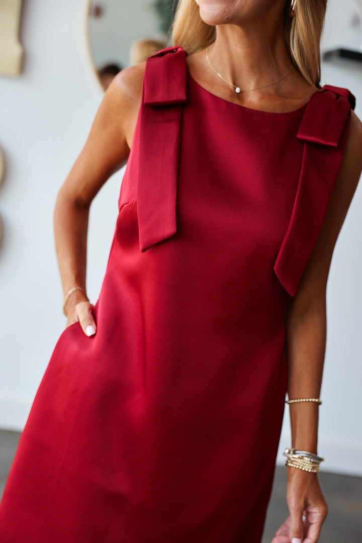 Bow Shoulder Dress - Burgundy