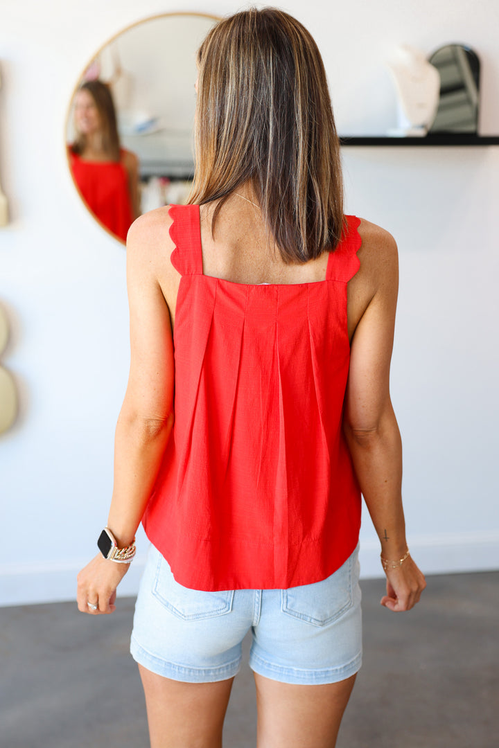 Scallop Strap Tank - Red