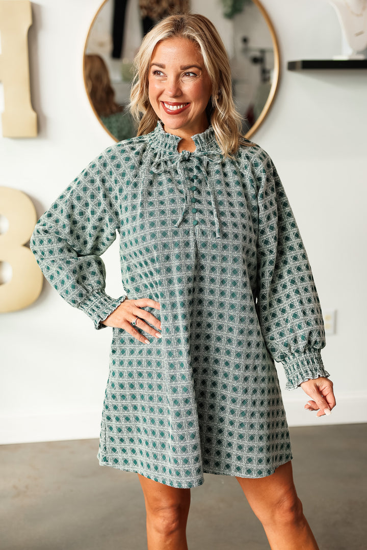 Checkered Pattern Dress - Green