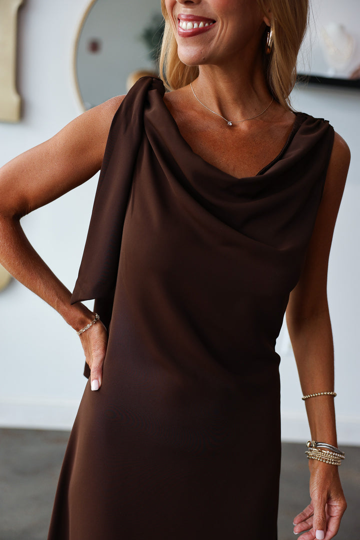 Tie Shoulder Maxi Dress - Brown