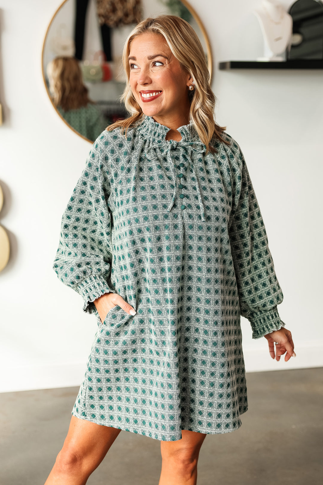 Checkered Pattern Dress - Green