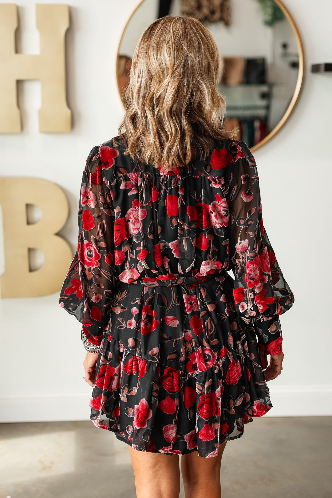Floral Burnout Velvet Dress Black/Red – Ivy House Boutique