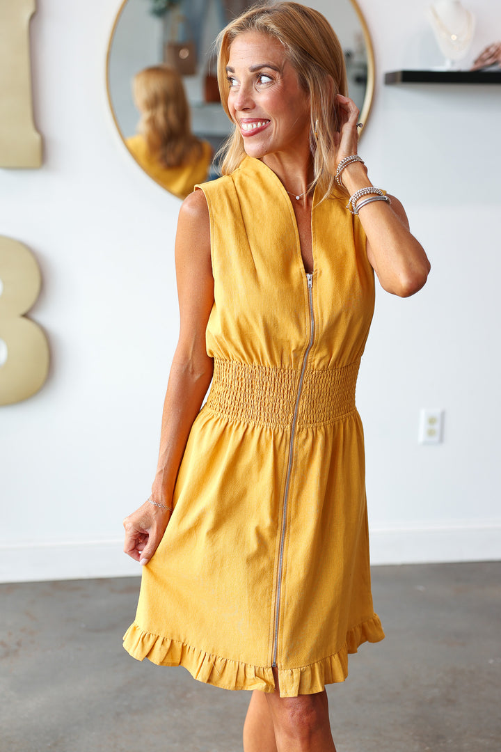 Smocked Waist Dress - Mustard