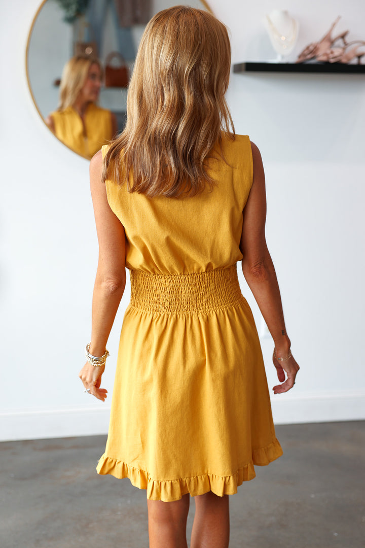 Smocked Waist Dress - Mustard