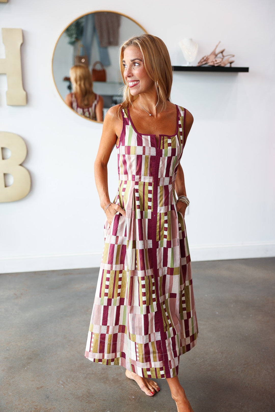 Abstract Printed Midi Dress