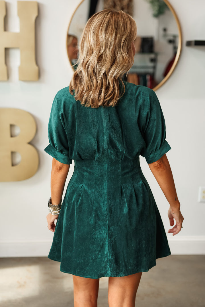 Rhinestone Collar Dress - Hunter Green