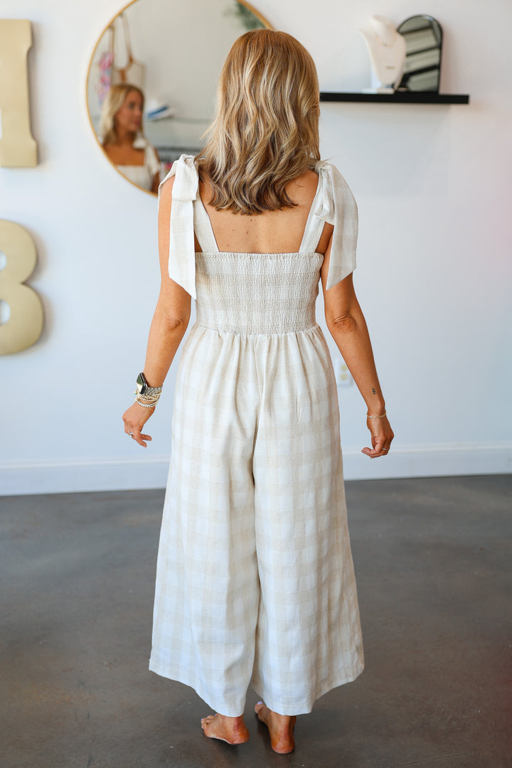 Gingham Jumpsuit - Cream