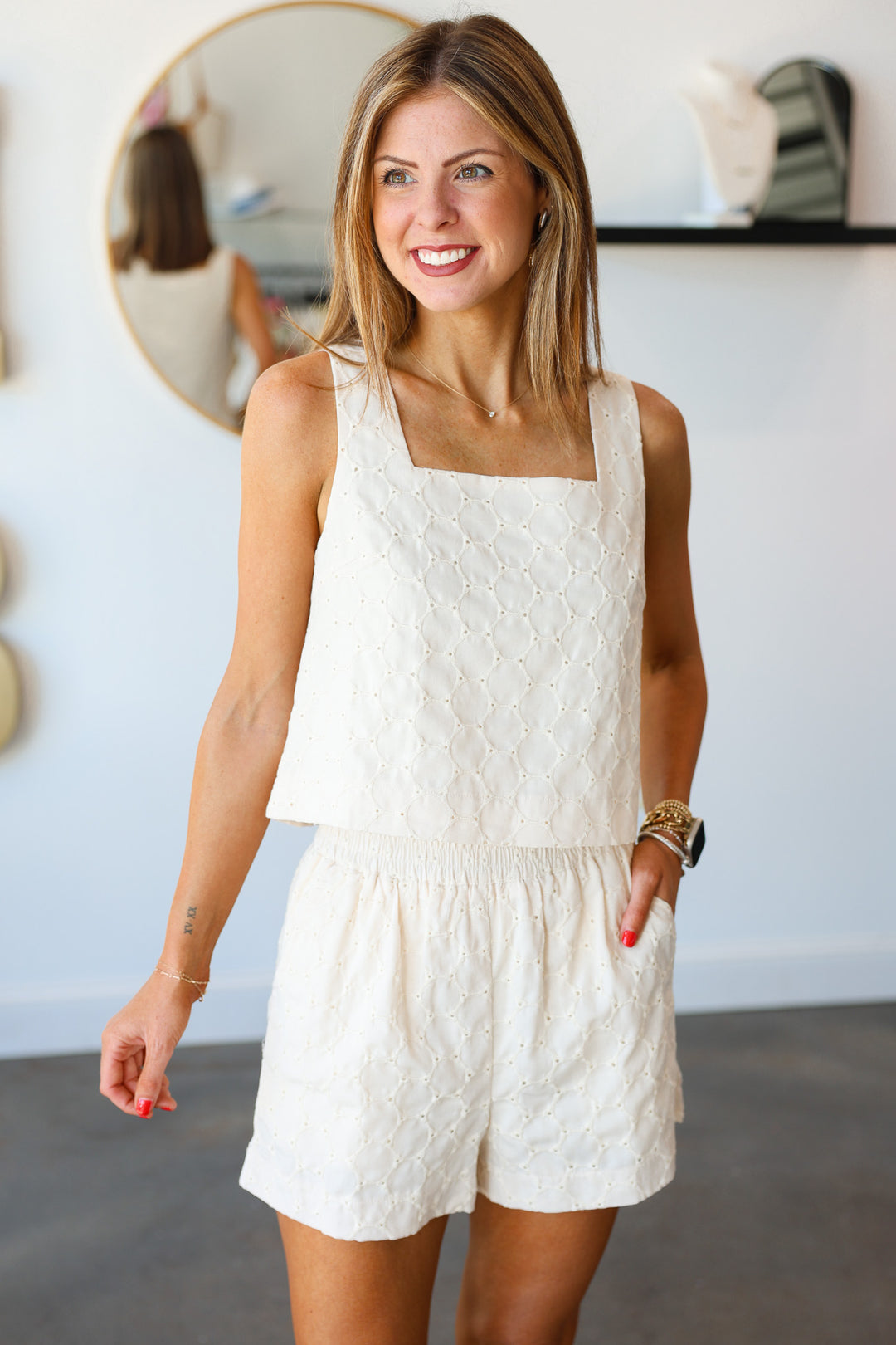 Square Neck Textured Top - Natural