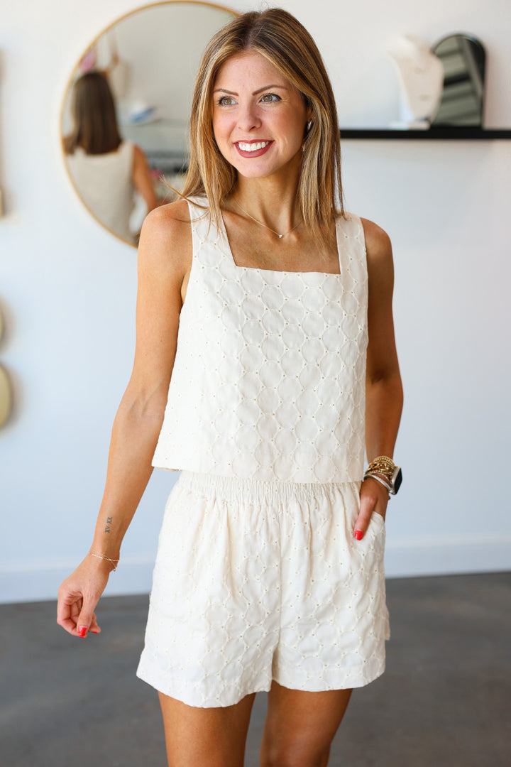 Square Neck Textured Top - Natural