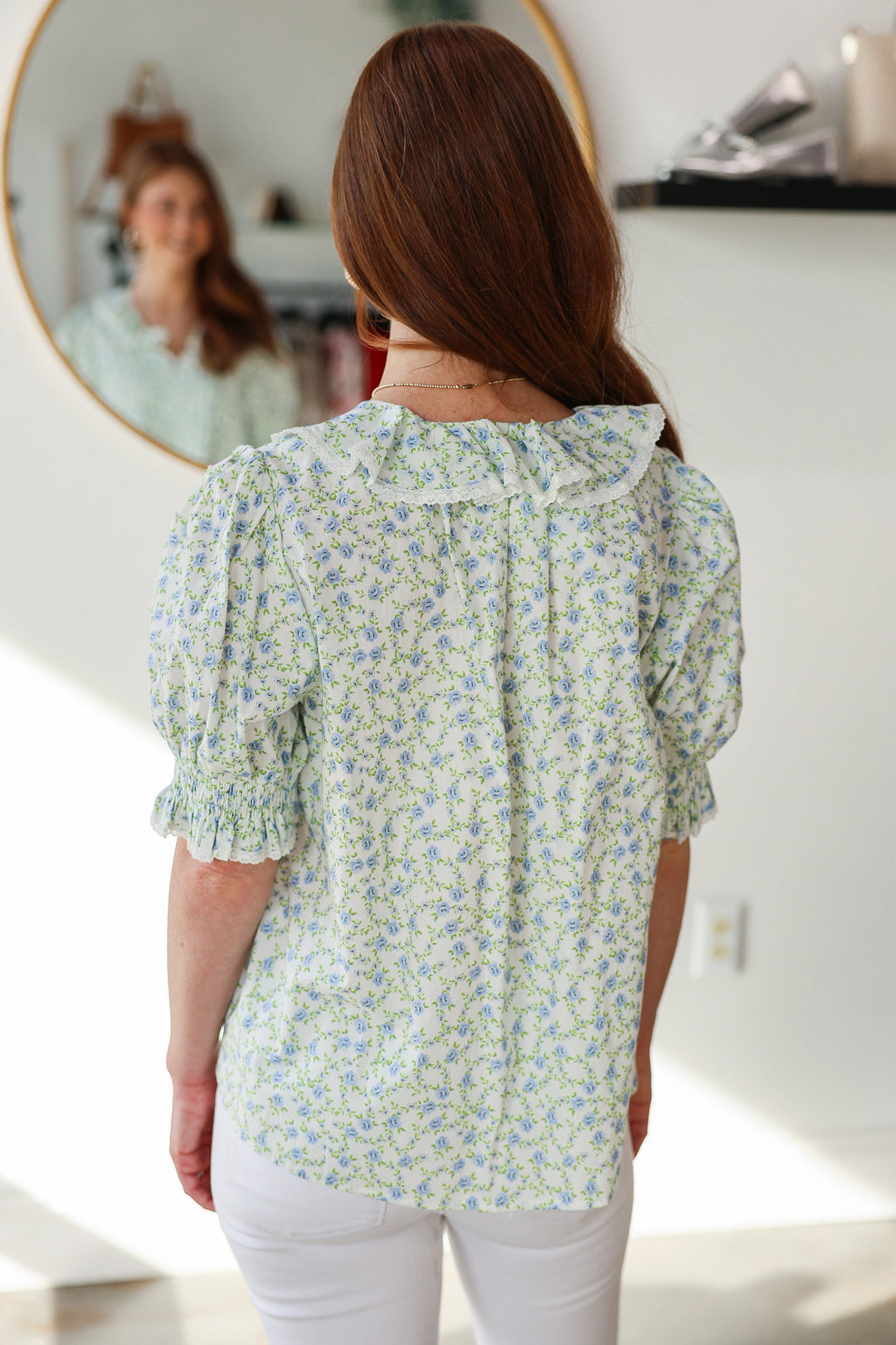 Ruffle Collar Ditsy Floral Top