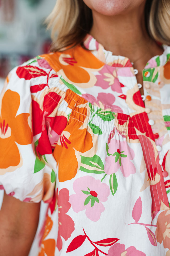 Button Front Floral Top