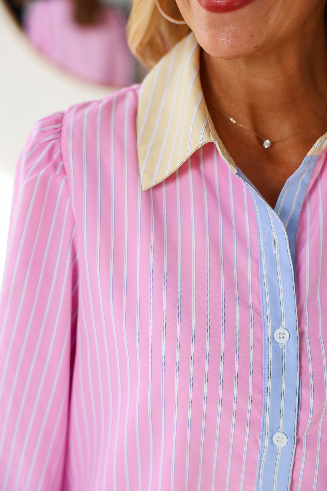 Pinstripe Button Front Dress - Pink