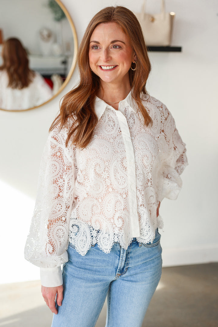 Scallop Trim Lace Top - White