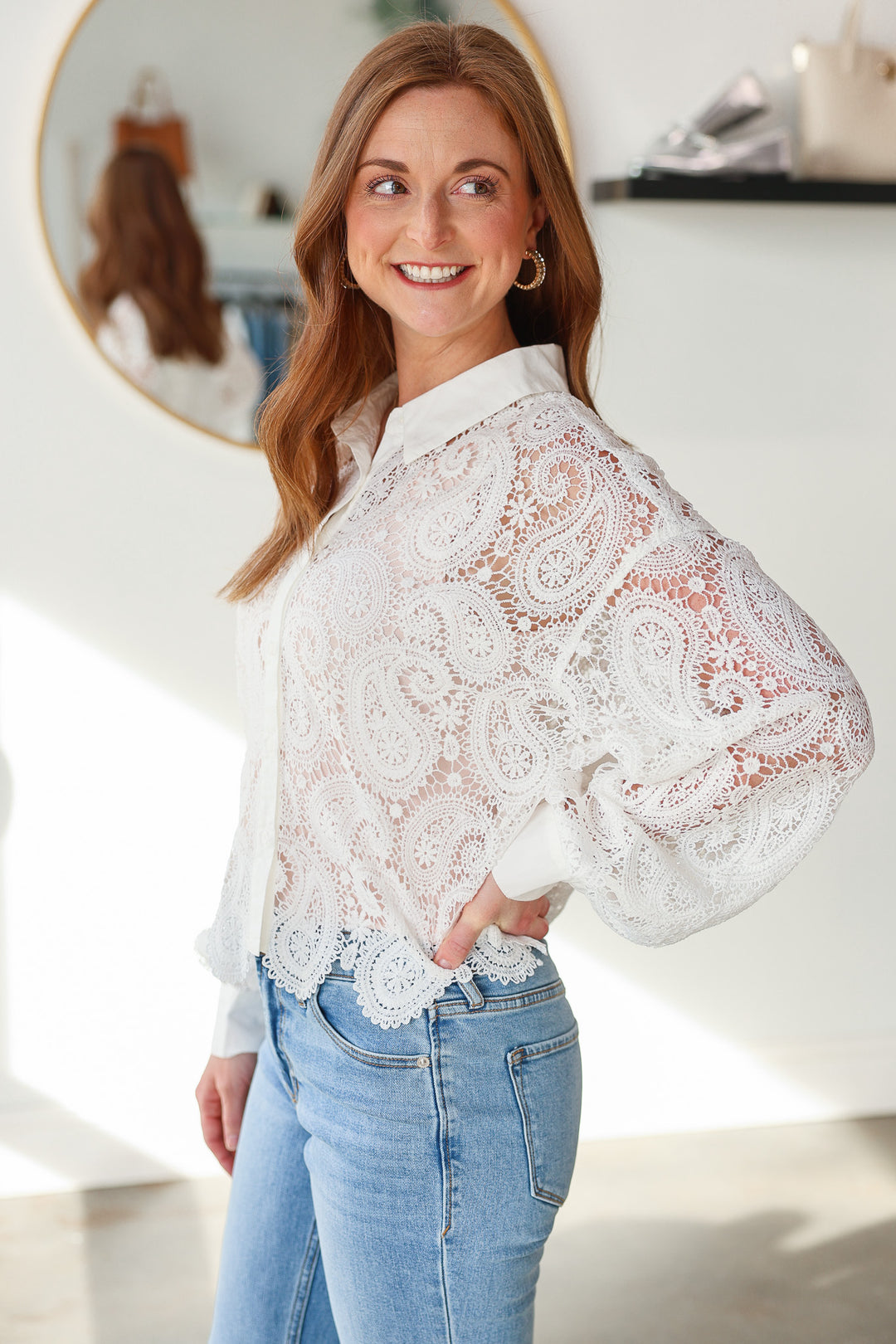 Scallop Trim Lace Top - White