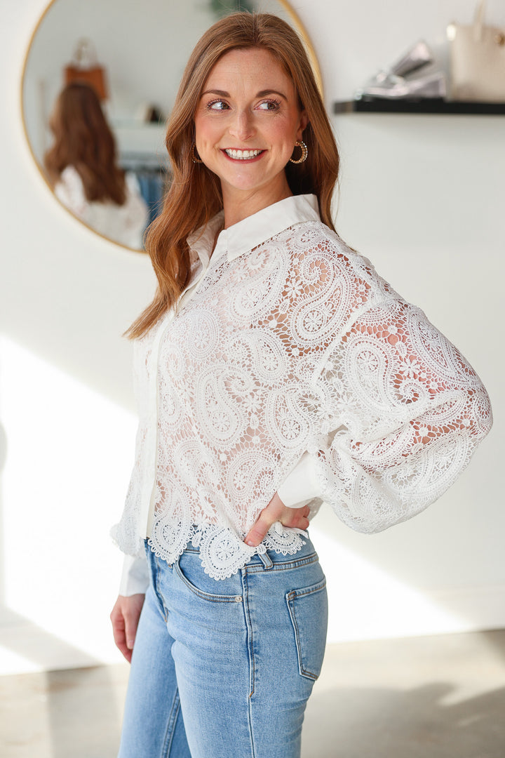 Scallop Trim Lace Top - White