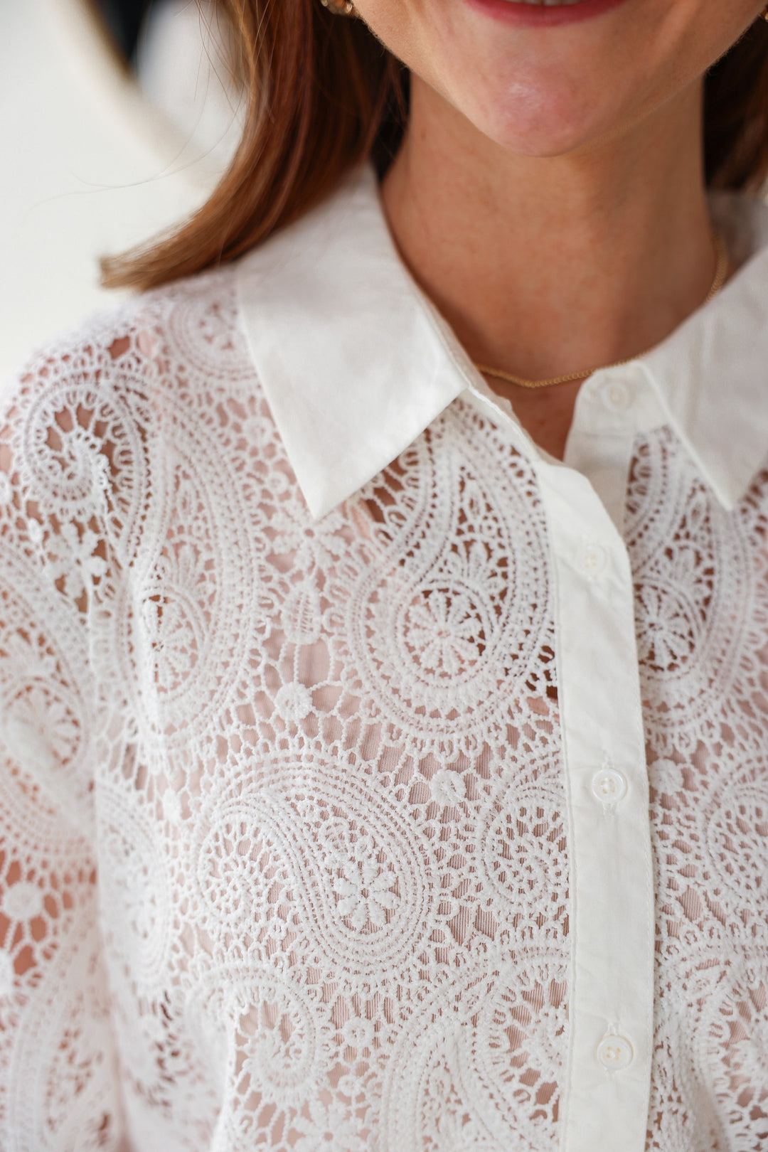 Scallop Trim Lace Top - White