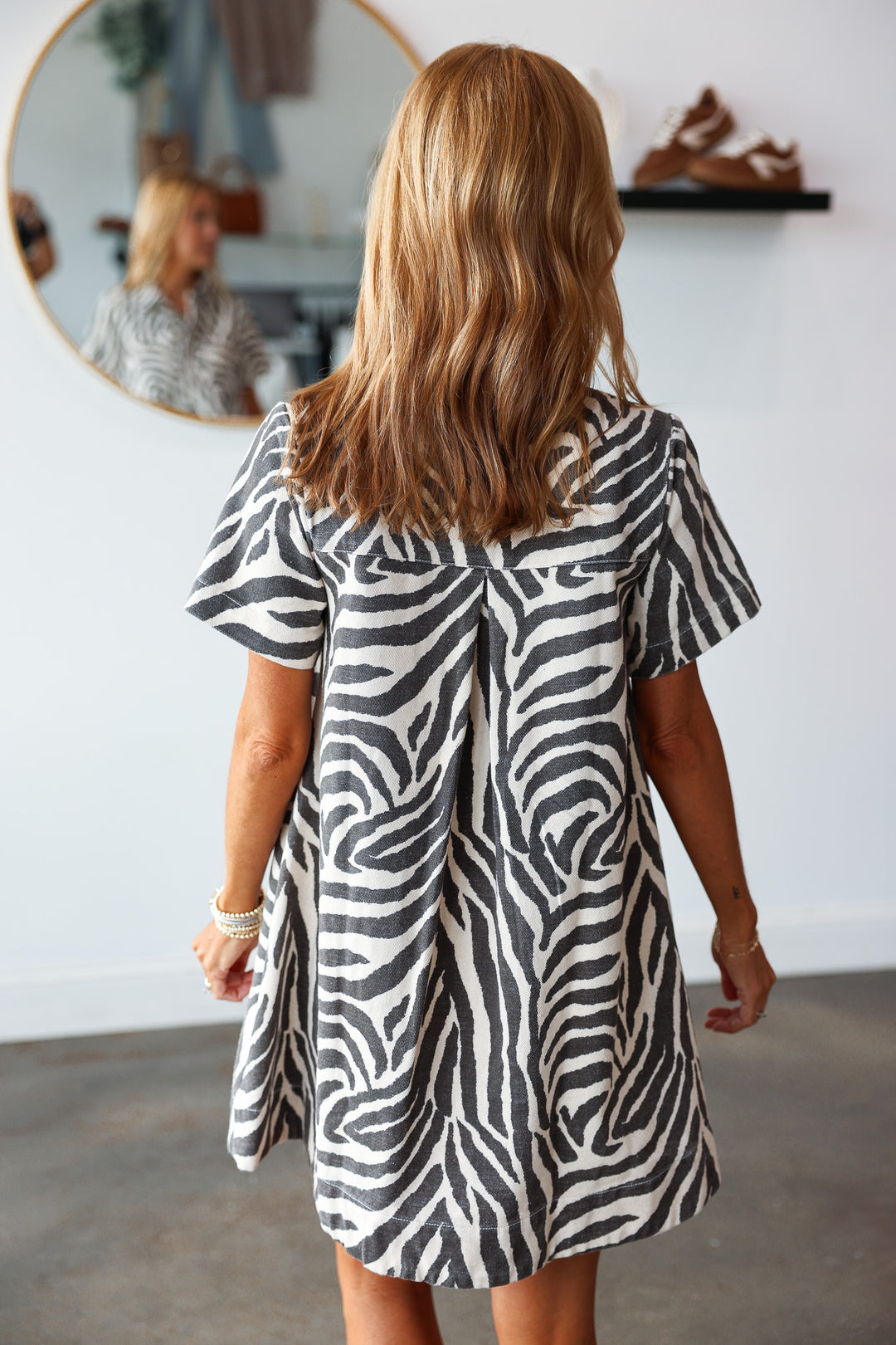 Animal Print Denim Dress - Cream/Black