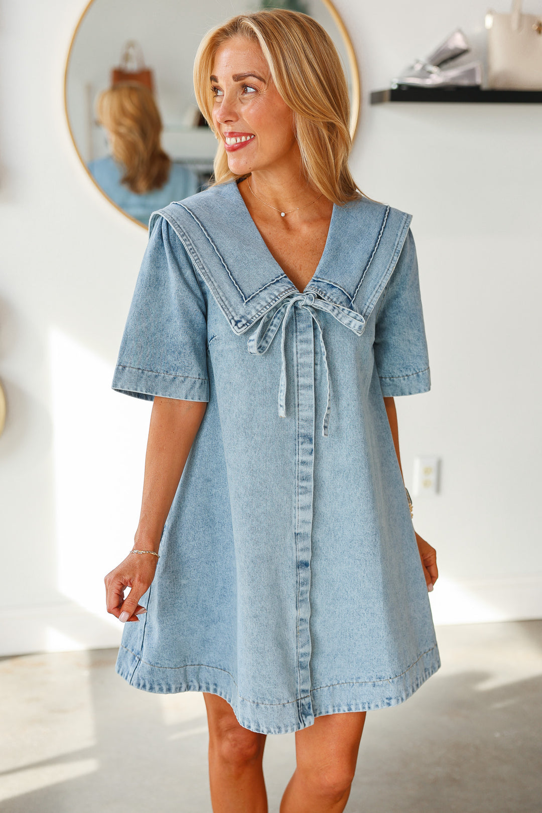 Bow Front Sailor Dress - Denim