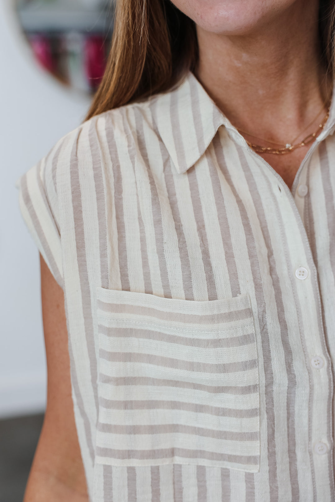 Striped Button Down Top - Natural