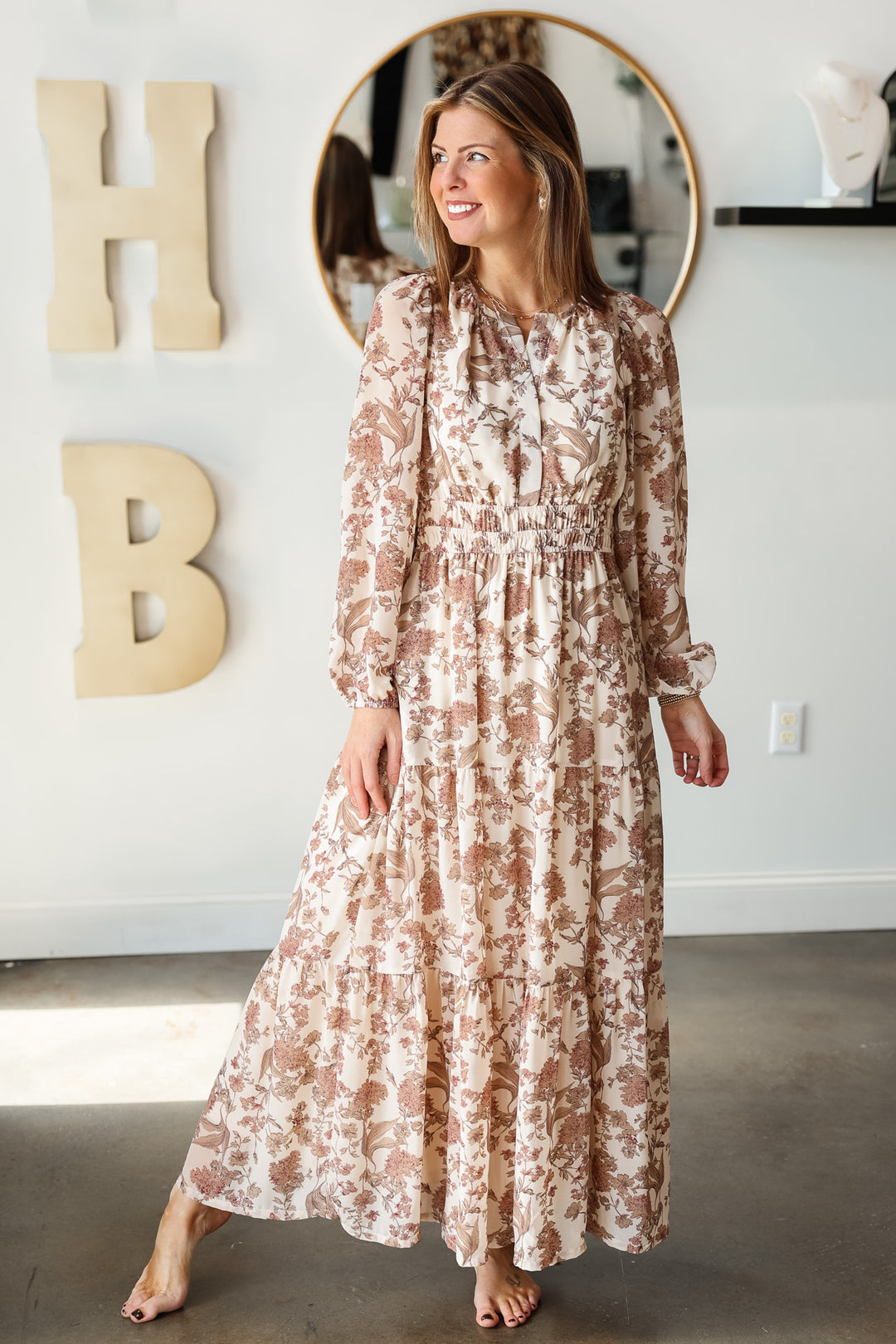 Printed Tiered Maxi Dress - Cream