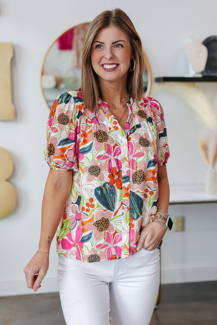 Floral Print Short Sleeve Top