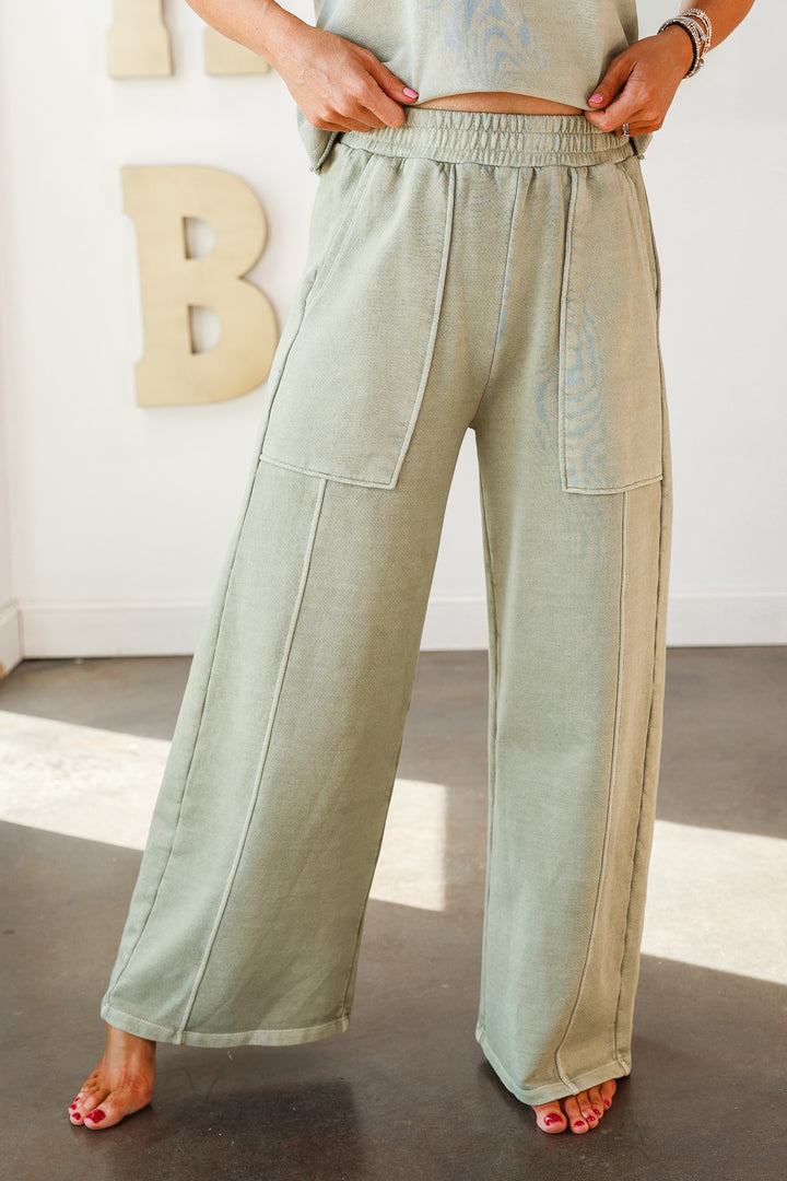 Wide Leg Lounge Pants - Sage
