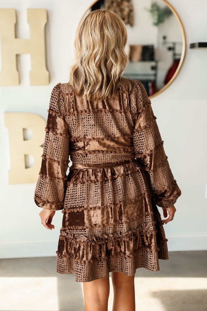 Velvet Textured Dress - Brown