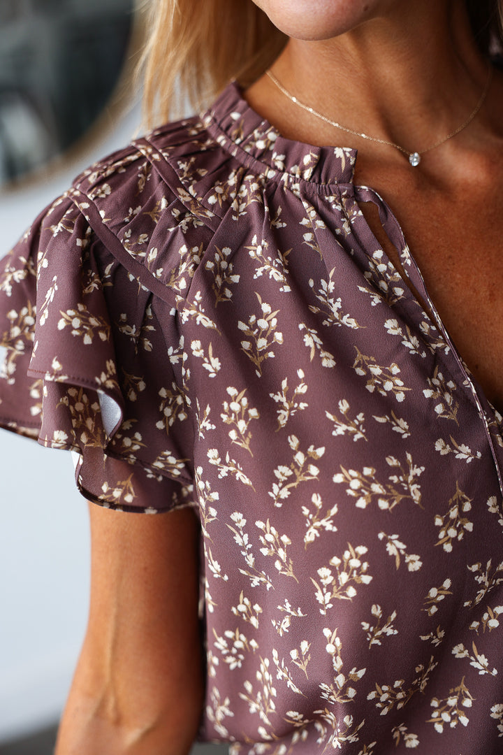 Ruffle Sleeve Ditsy Floral Top