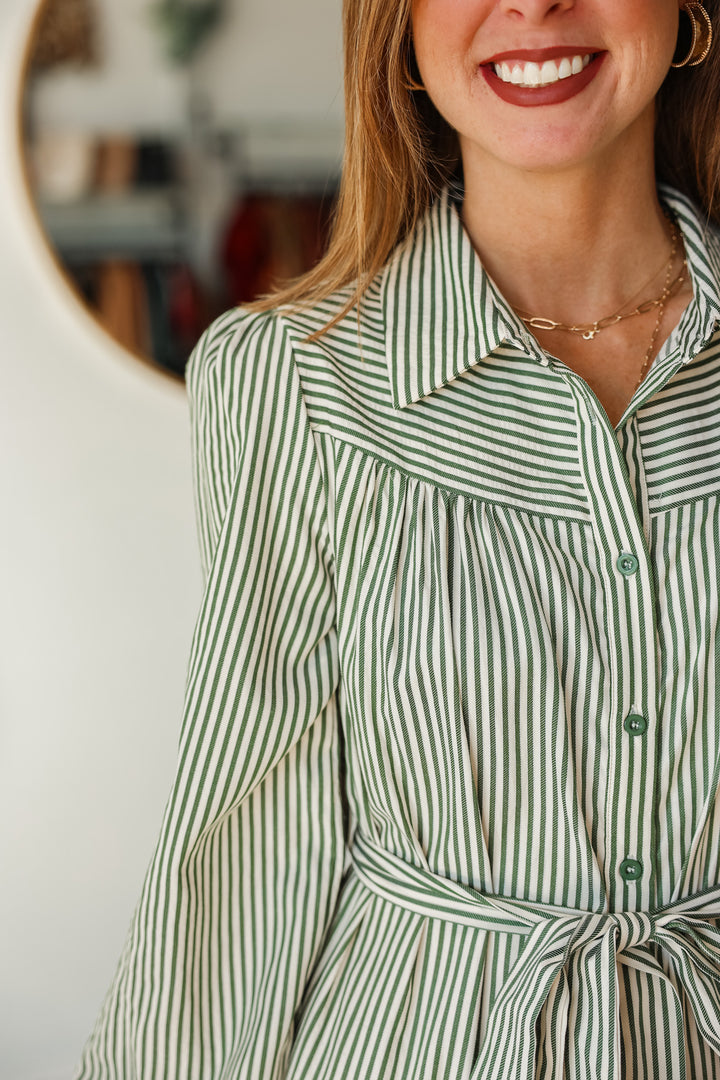 Long Sleeve Striped Maxi Dress - Olive