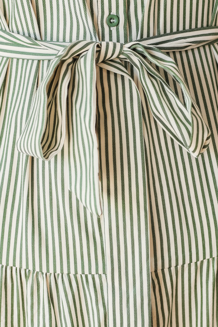 Long Sleeve Striped Maxi Dress - Olive