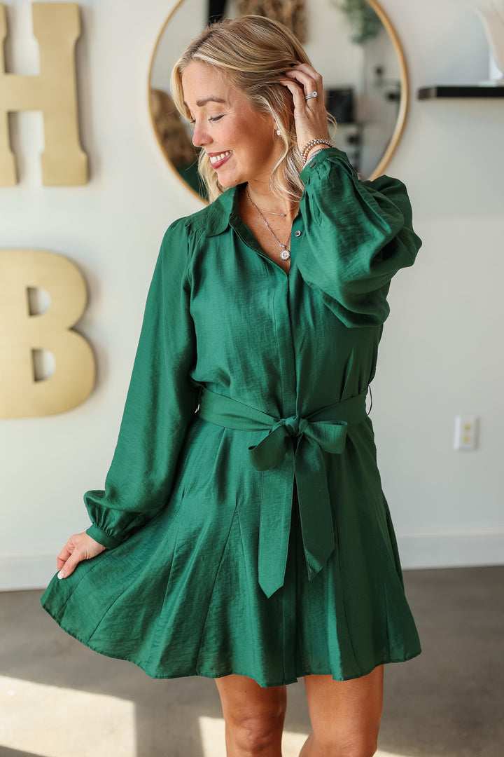 Tie Waist Dress - Green