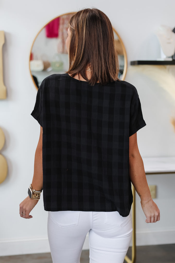 Gingham Gauze Top - Black