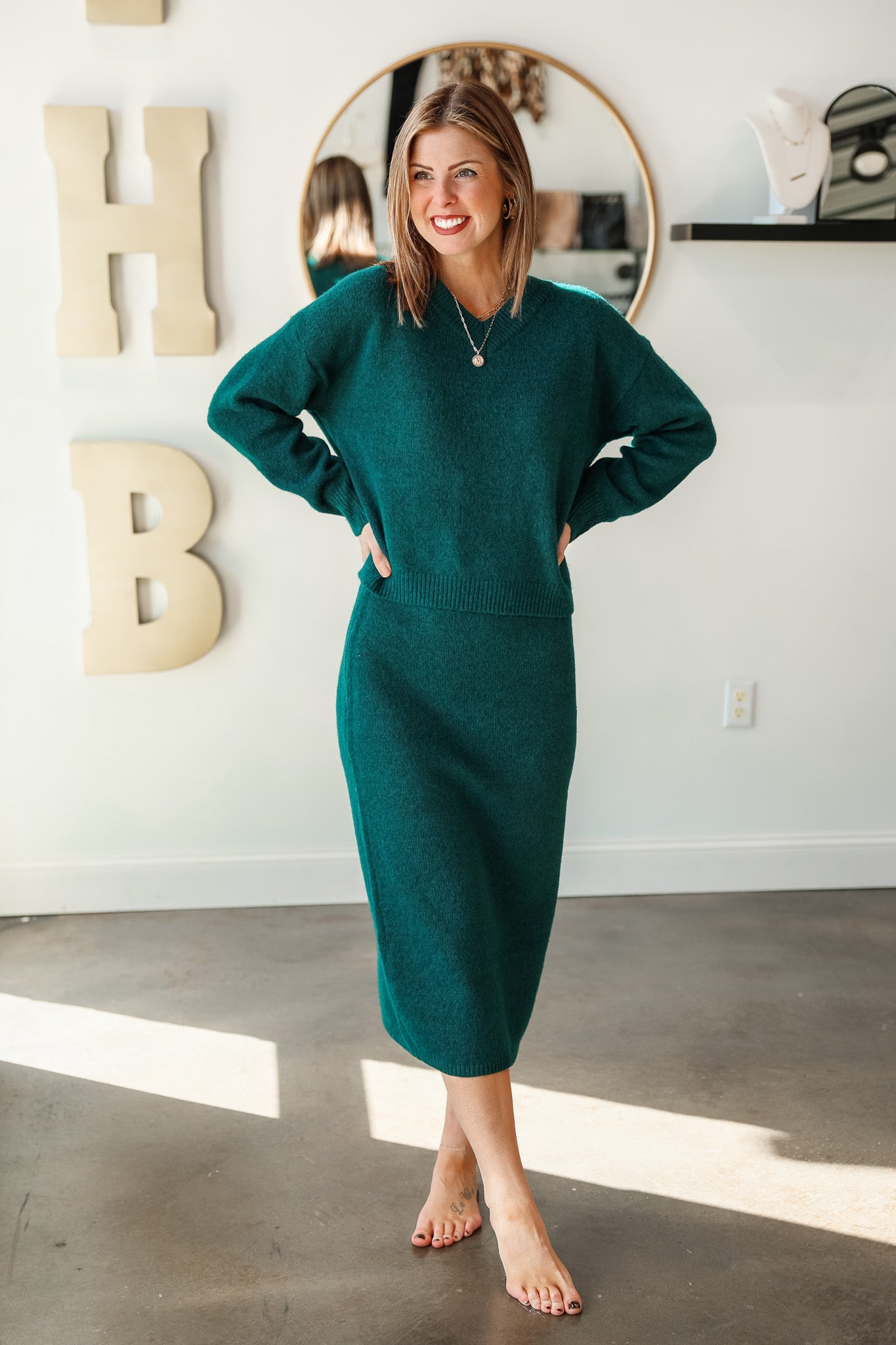 Brushed Sweater Midi Skirt - Forest – Ivy House Boutique