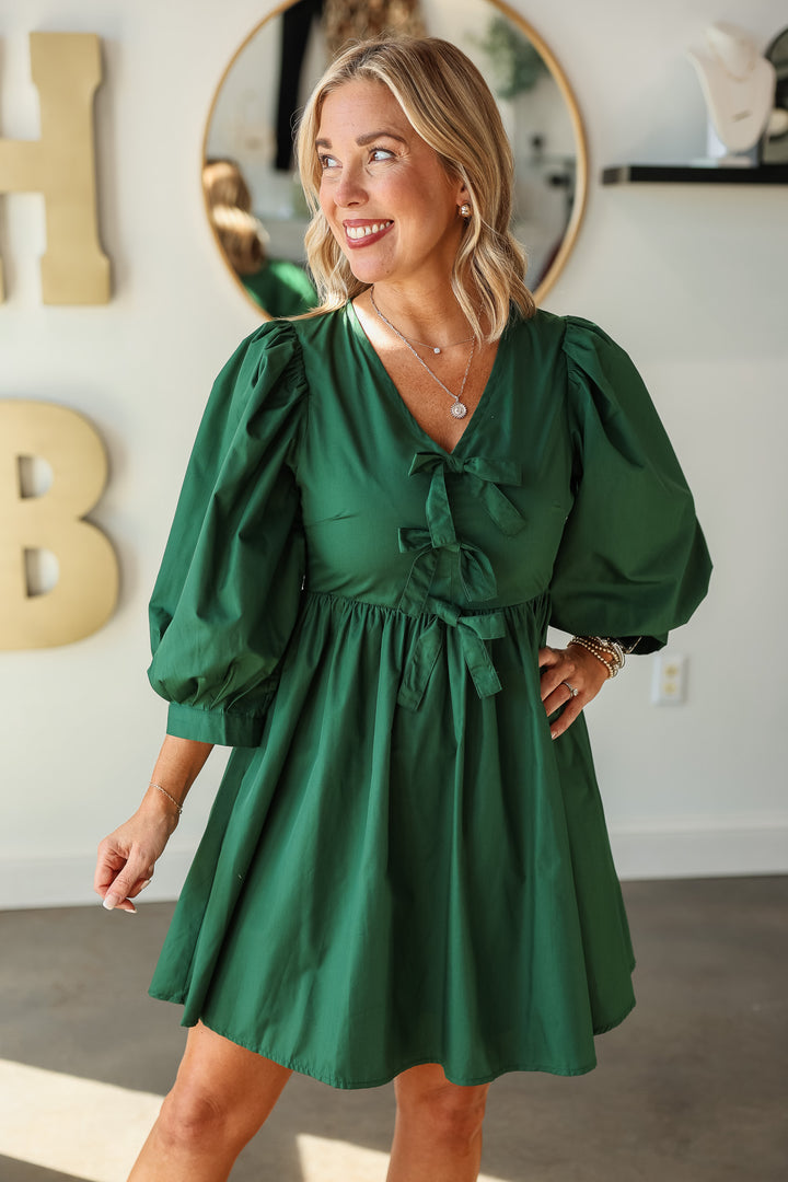 Bow Front Dress - Green