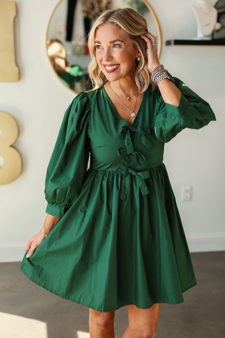 Bow Front Dress - Green