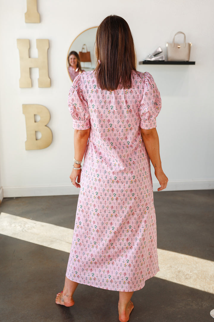 Floral Print Button Down Dress - Pink